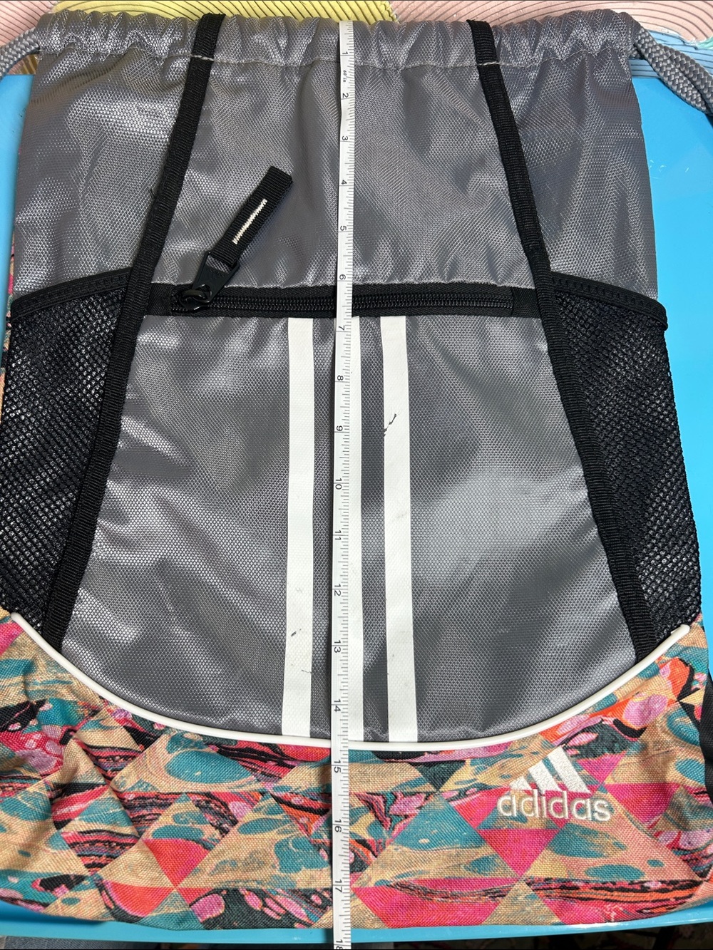 Silver Drawstring Backpack with Accent Print - Picture 9 of 12